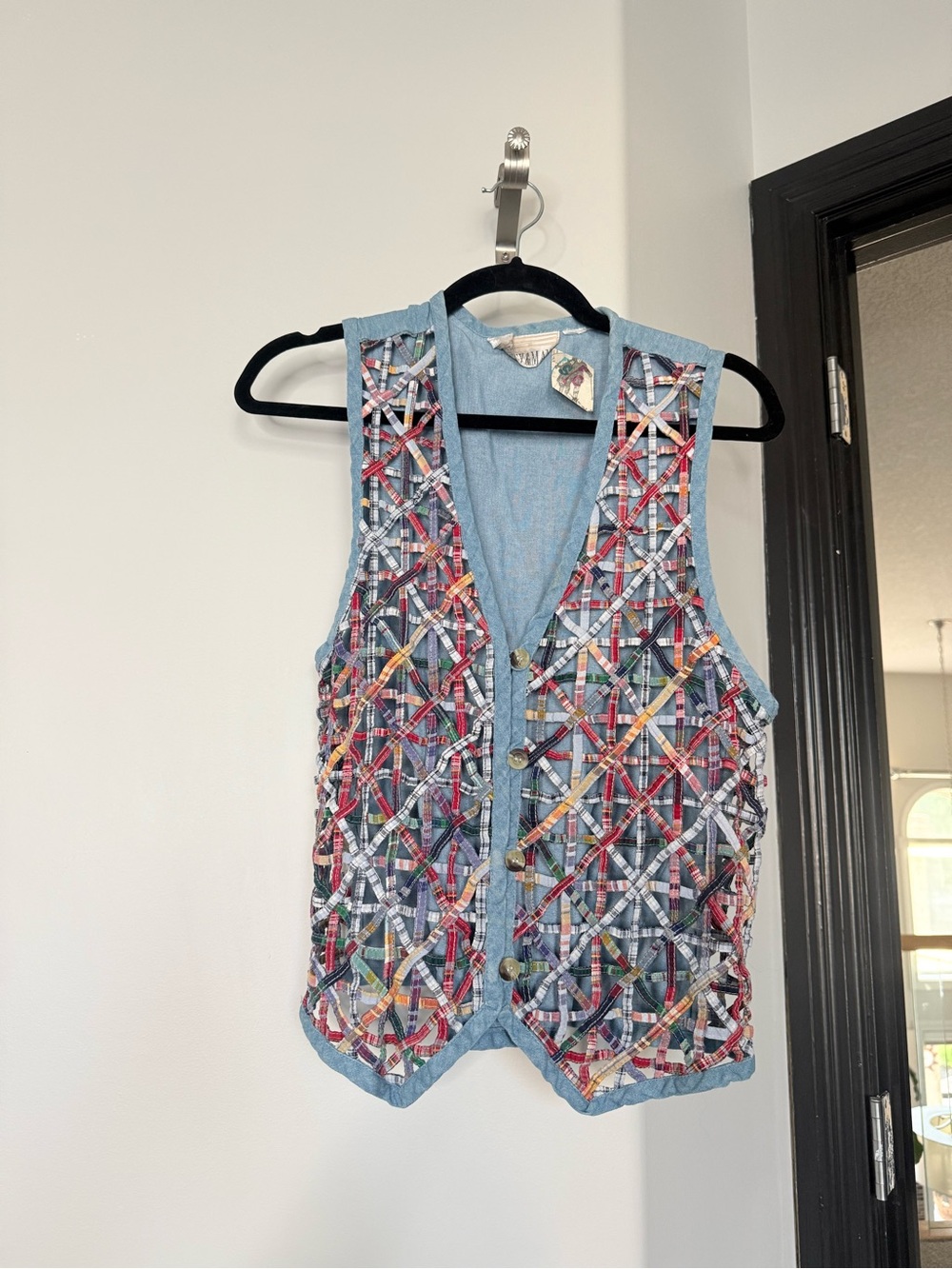 Denim Multi-Color Woven Patchwork Vest